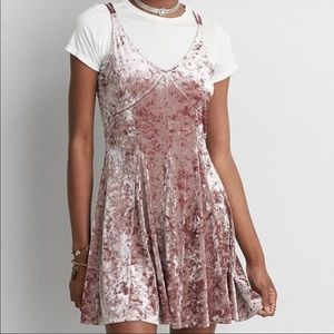 AE Blush Velvet Strappy Swing Skater Dress XXS